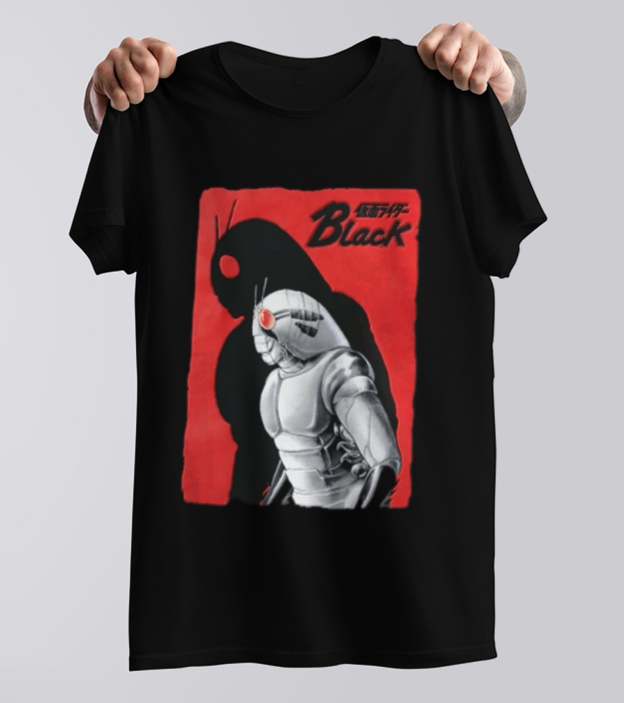 Kamen Rider Black Iconic Character Silhouette And Bold Red T-Shirt