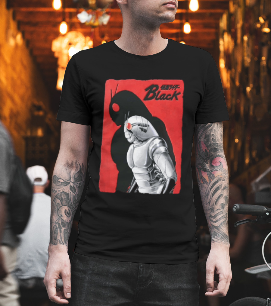 Kamen Rider Black Iconic Character Silhouette And Bold Red T-Shirt