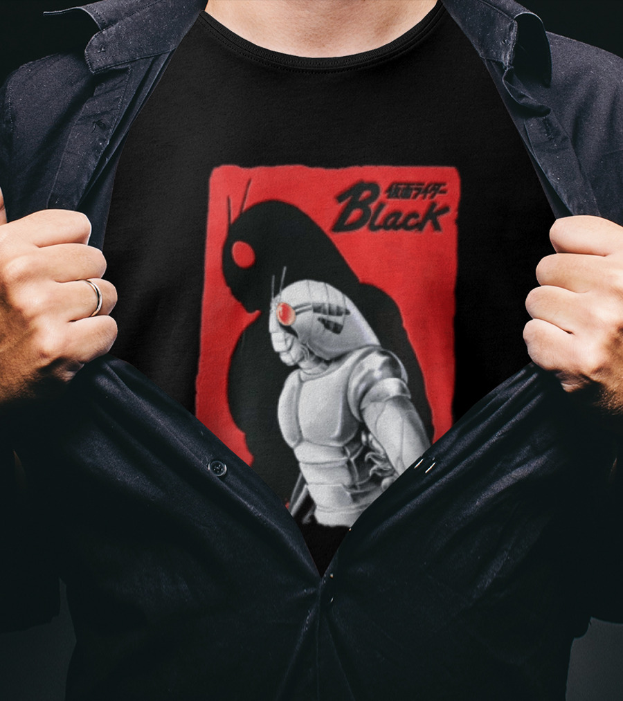 Kamen Rider Black Iconic Character Silhouette And Bold Red T-Shirt