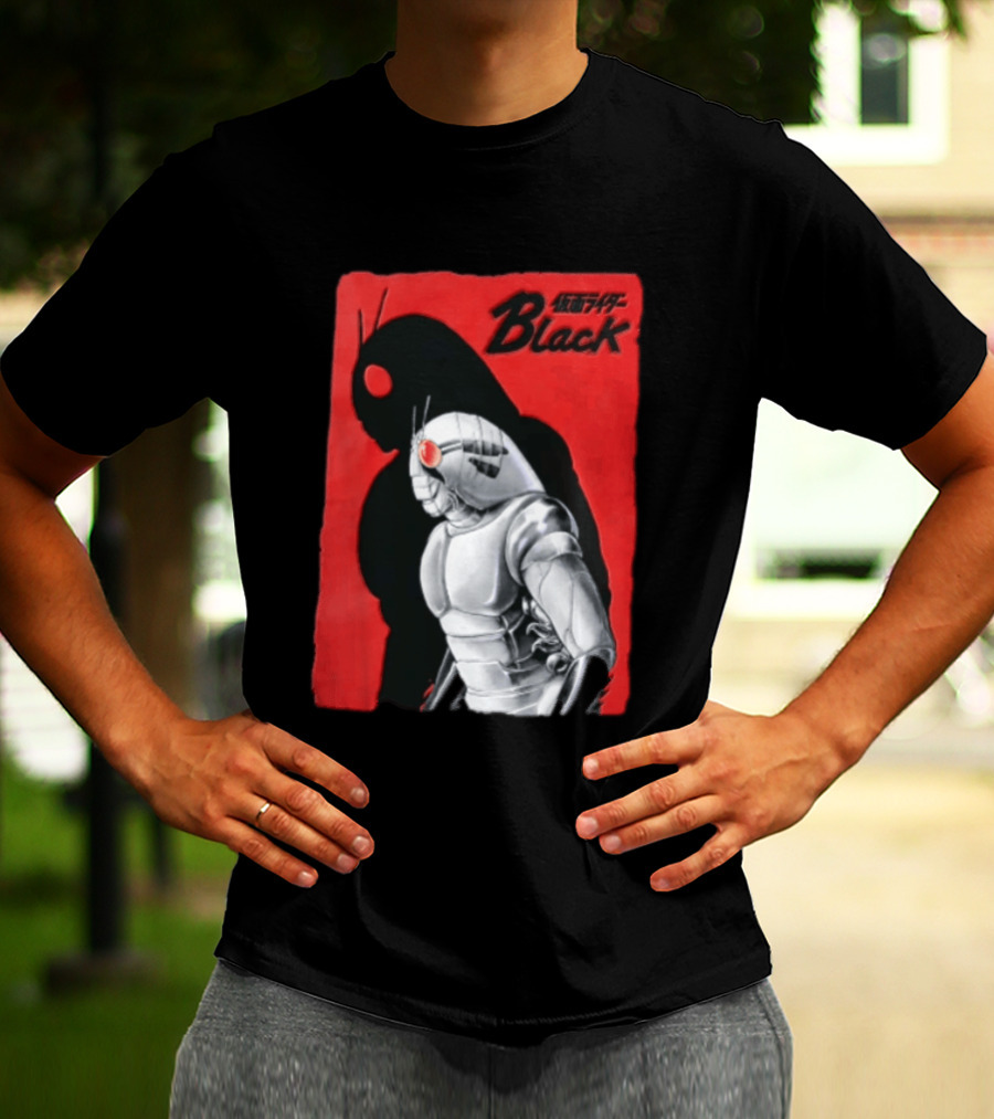 Kamen Rider Black Iconic Character Silhouette And Bold Red T-Shirt