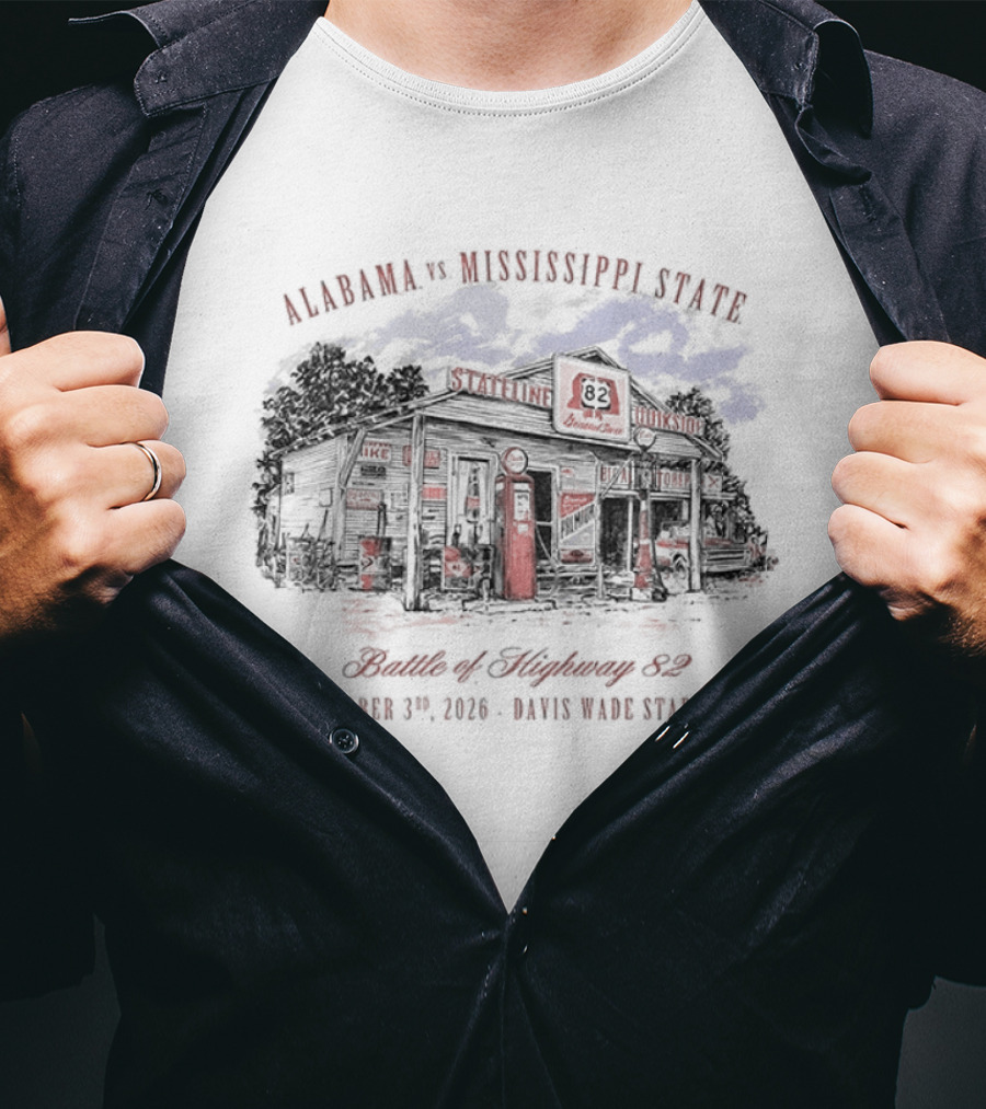 Alabama Crimson Tide Vs Mississippi State Battle Of Highway 82 October 3rd 2026 Stark Vegas Showdown T-Shirt