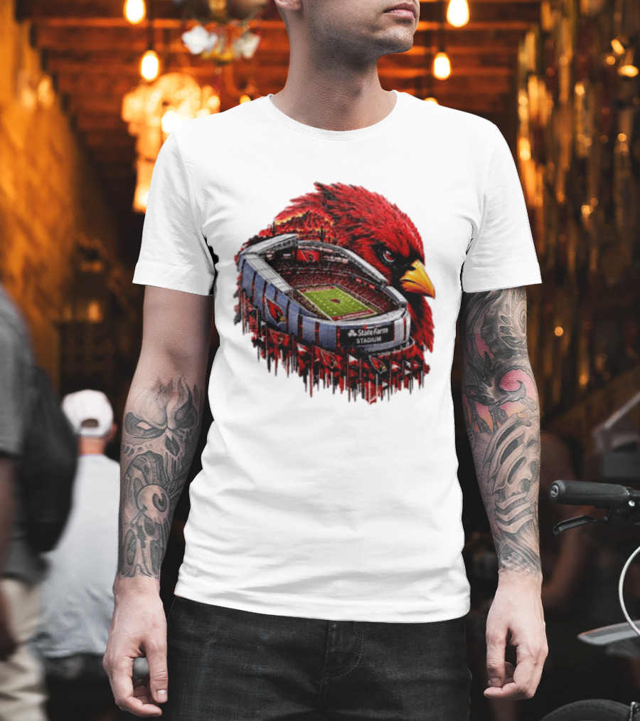 Arizona Cardinals State Farm Stadium With Cardinal Artwork And NFL Football T-Shirt