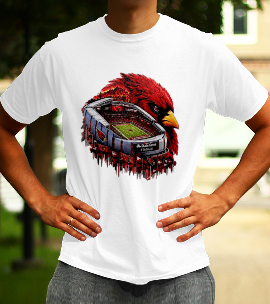 Arizona Cardinals State Farm Stadium With Cardinal Artwork And NFL Football T-Shirt