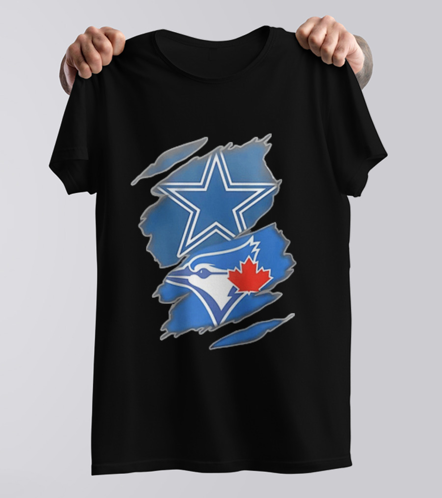 Dallas Cowboys Star And Toronto Blue Jays Jay With Maple Leaf Ripped T-Shirt