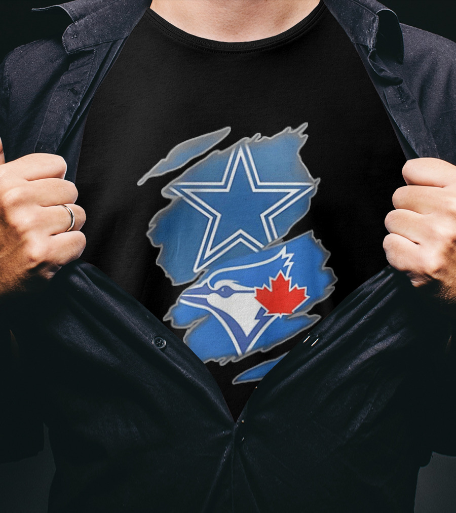 Dallas Cowboys Star And Toronto Blue Jays Jay With Maple Leaf Ripped T-Shirt