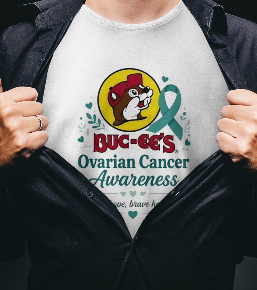 Buc Ee's Ovarian Cancer Awareness Teal Hope Brave Hearts T-Shirt