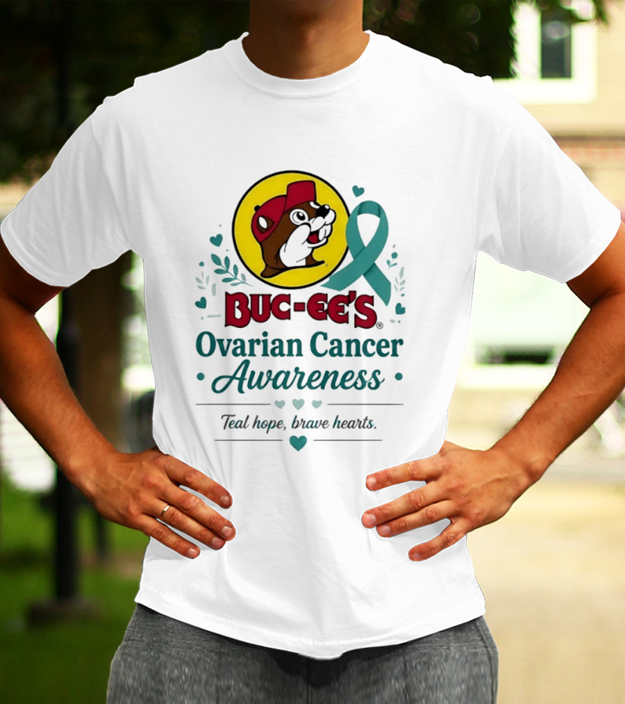 Buc Ee's Ovarian Cancer Awareness Teal Hope Brave Hearts T-Shirt