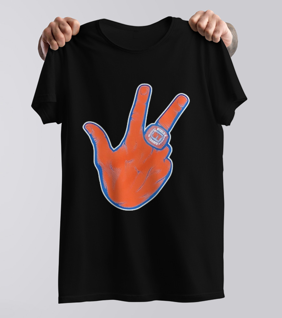 New York Knicks World Champs Victory Hand Sign With Ring NY Sports T-Shirt