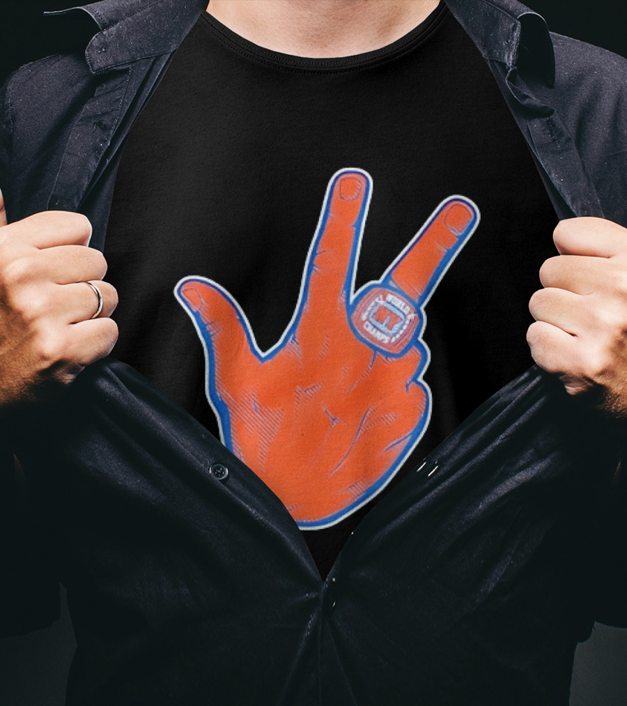 New York Knicks World Champs Victory Hand Sign With Ring NY Sports T-Shirt