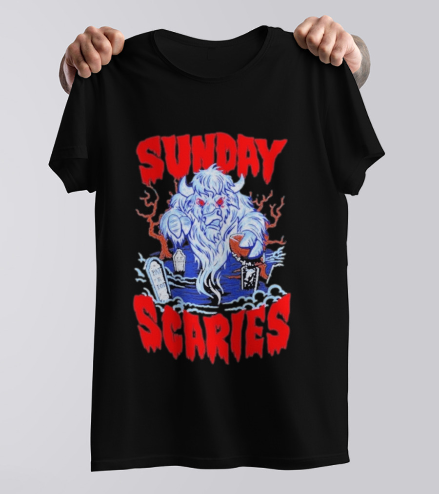 Sunday Scaries Buffalo Football Game Day Frights Lancaster Jeff Schmid T-Shirt