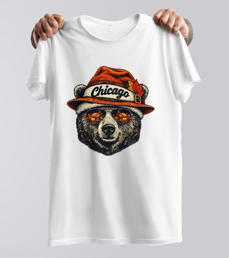 Chicago Bear Sunglasses With Thanksgiving Turkey Reflection Hat T-Shirt