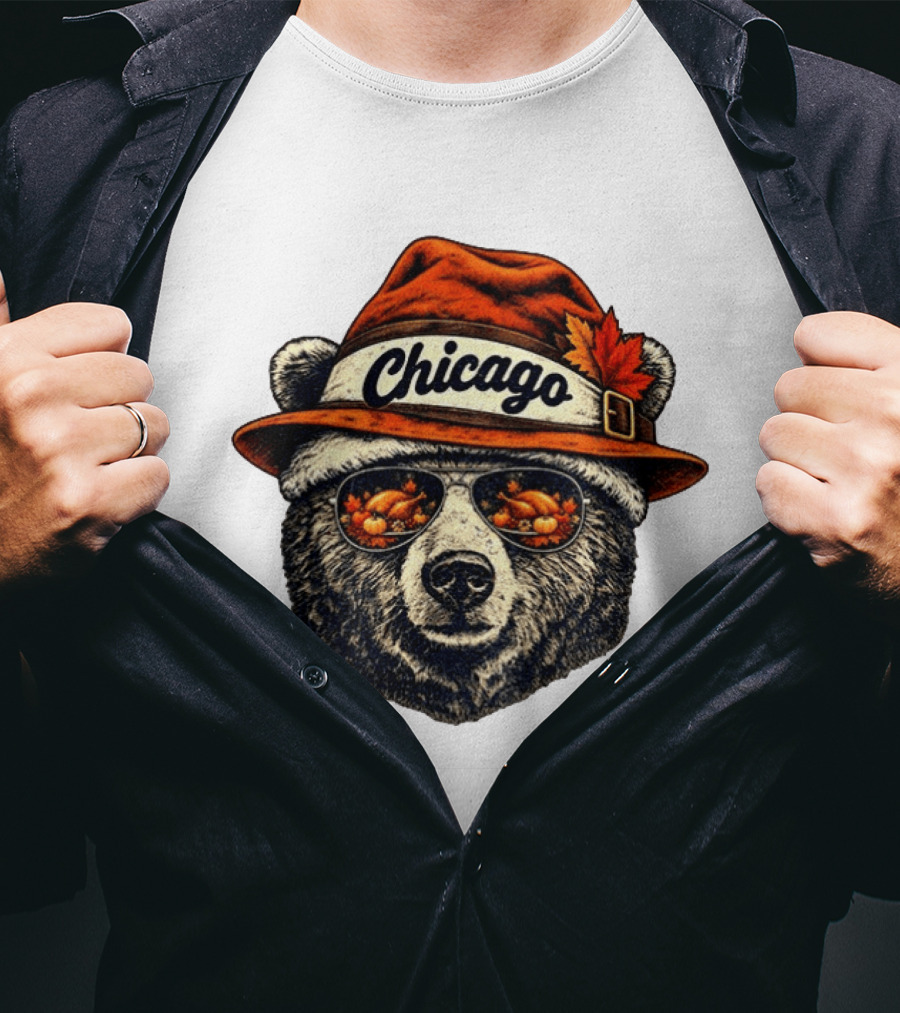 Chicago Bear Sunglasses With Thanksgiving Turkey Reflection Hat T-Shirt