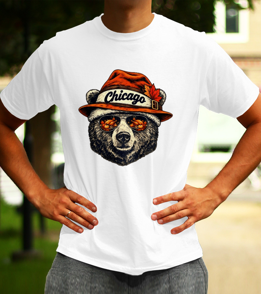 Chicago Bear Sunglasses With Thanksgiving Turkey Reflection Hat T-Shirt