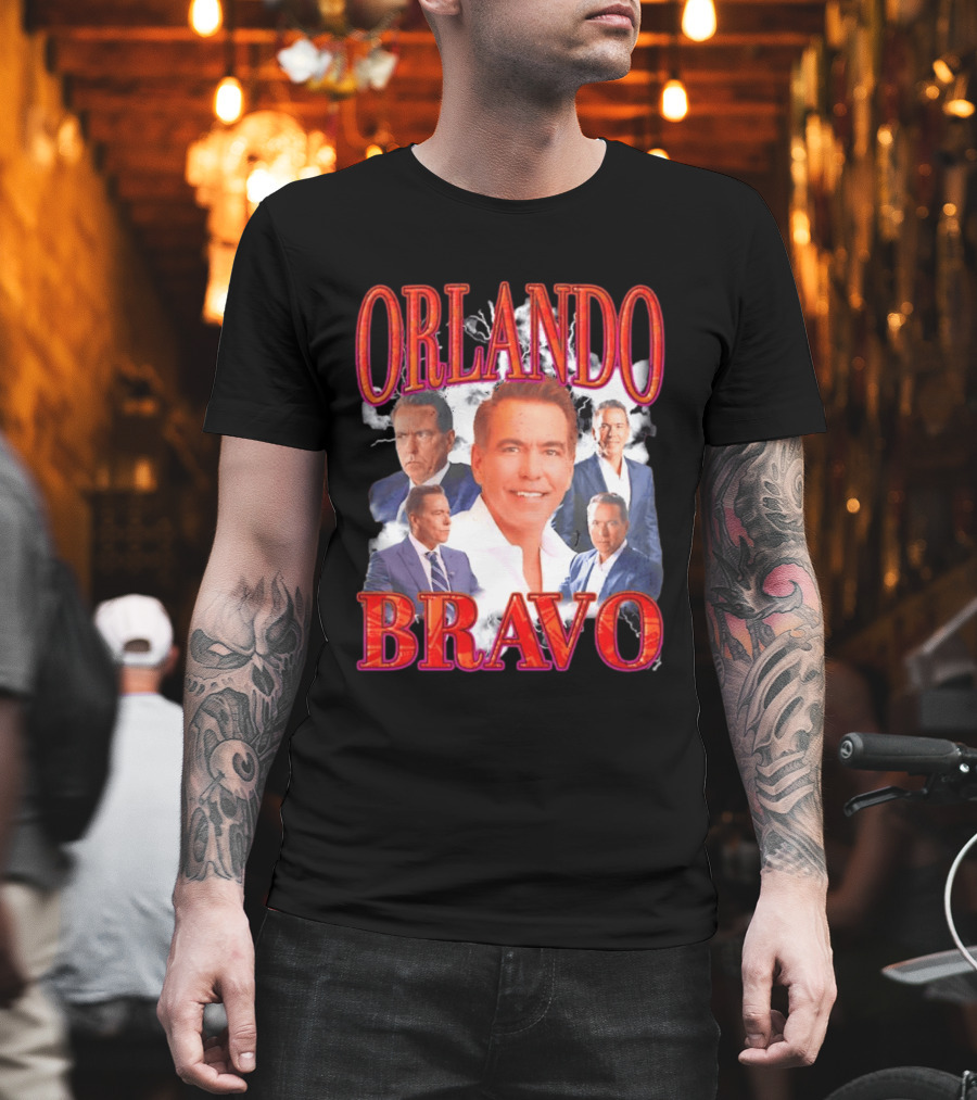 Orlando Bravo Red Text Multiple Portraits T-Shirt