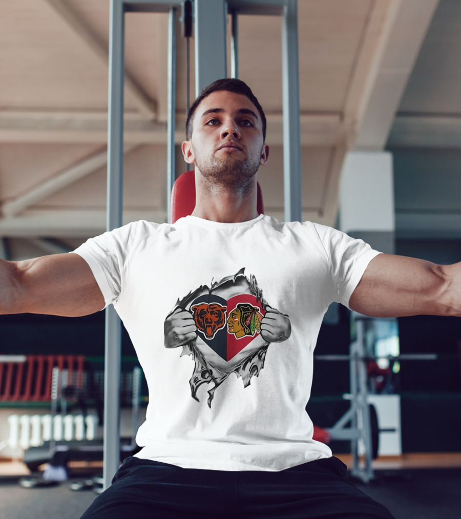 Chicago Bears Blackhawks Heart Fusion T-Shirt