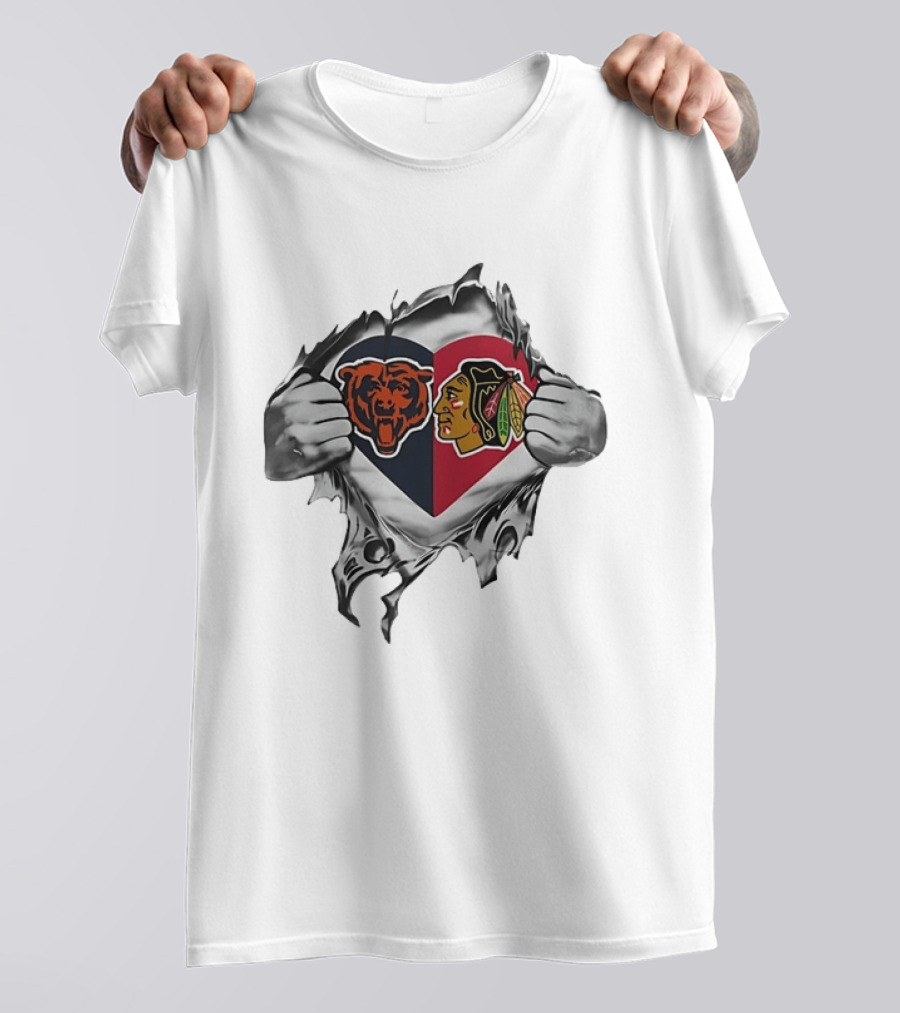 Chicago Bears Blackhawks Heart Fusion T-Shirt
