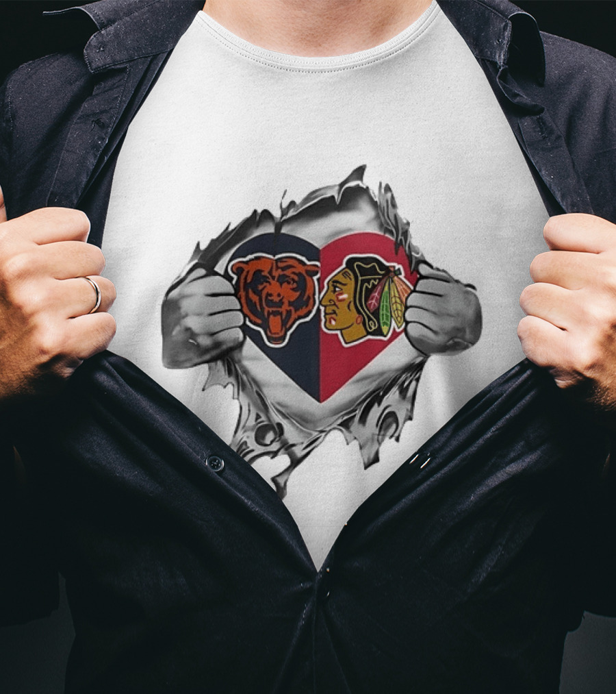 Chicago Bears Blackhawks Heart Fusion T-Shirt