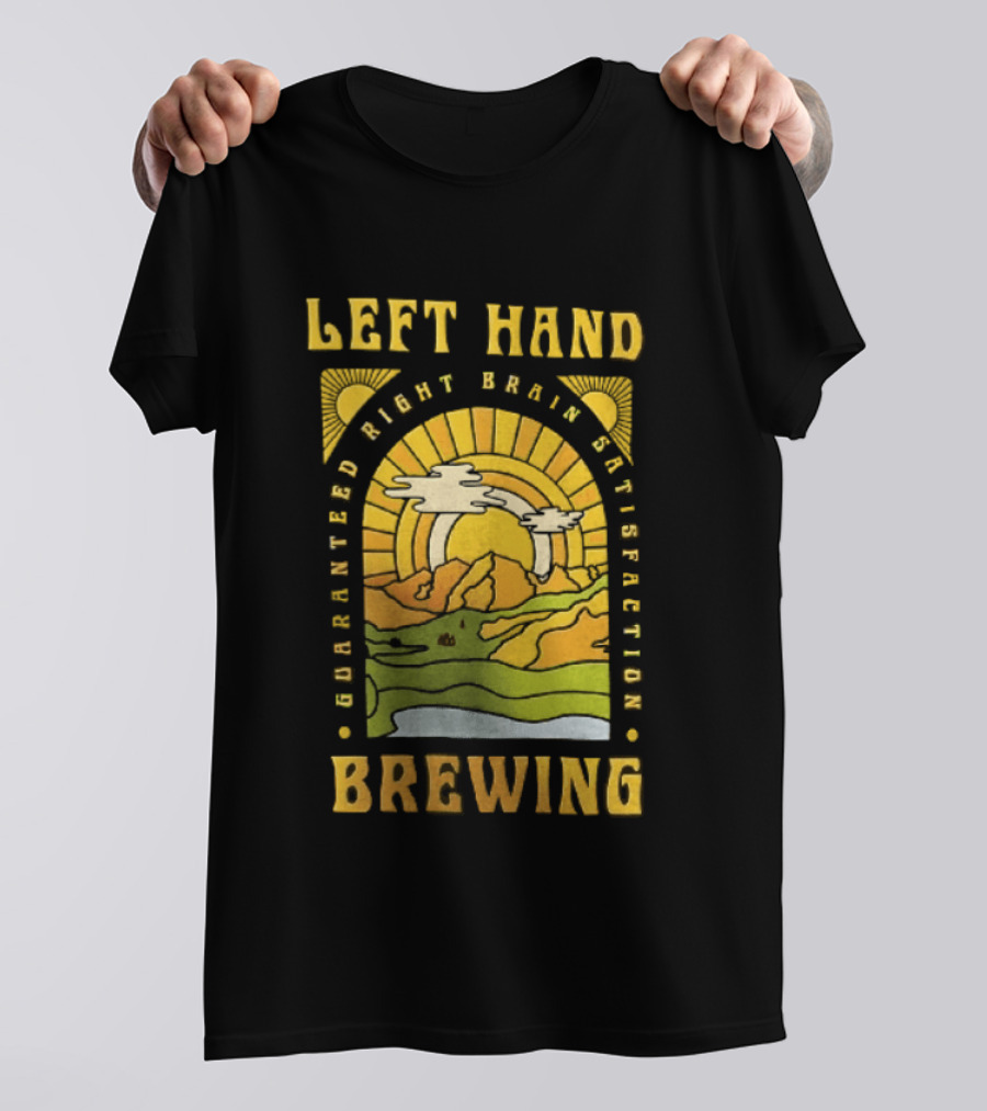 Left Hand Brewing Guaranteed Right Brain Satisfaction Sunburst River Landscape T-Shirt