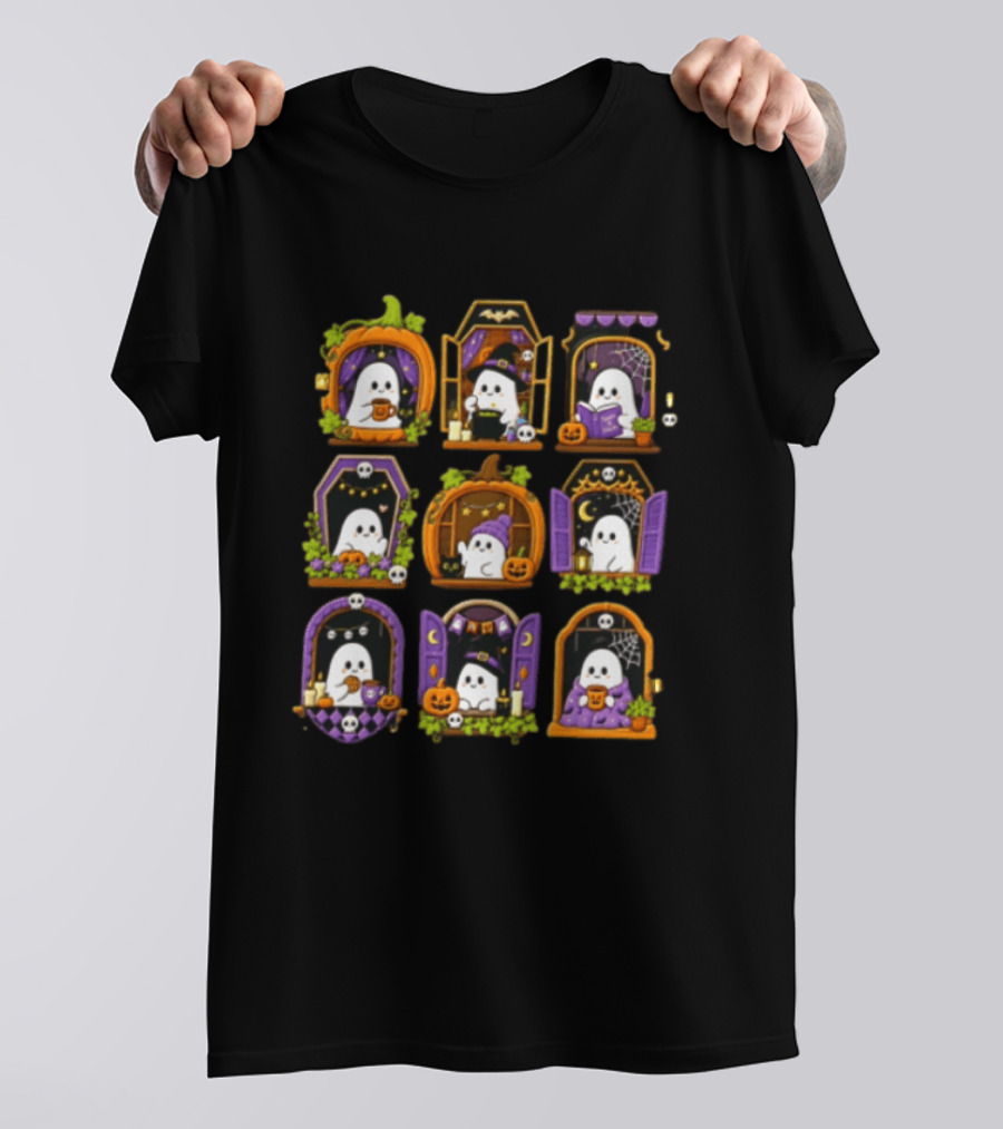 Halloween Ghost Pumpkin Witch Doors Autumn Scenes T-Shirt