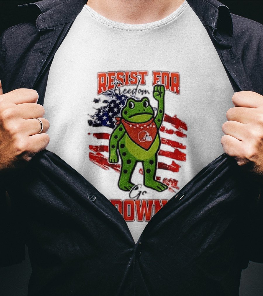 Resist For Cleveland Browns Portland Frog American Flag T-Shirt