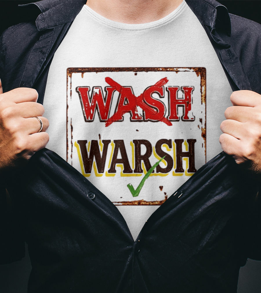 Distressed Regional Dialect Sign Wash Warsh Check Mark T-Shirt