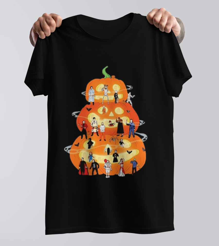 Horror Movie Icons Halloween Pumpkin Stack Villains T-Shirt