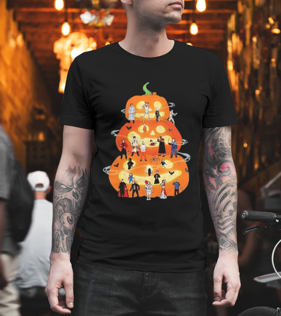 Horror Movie Icons Halloween Pumpkin Stack Villains T-Shirt