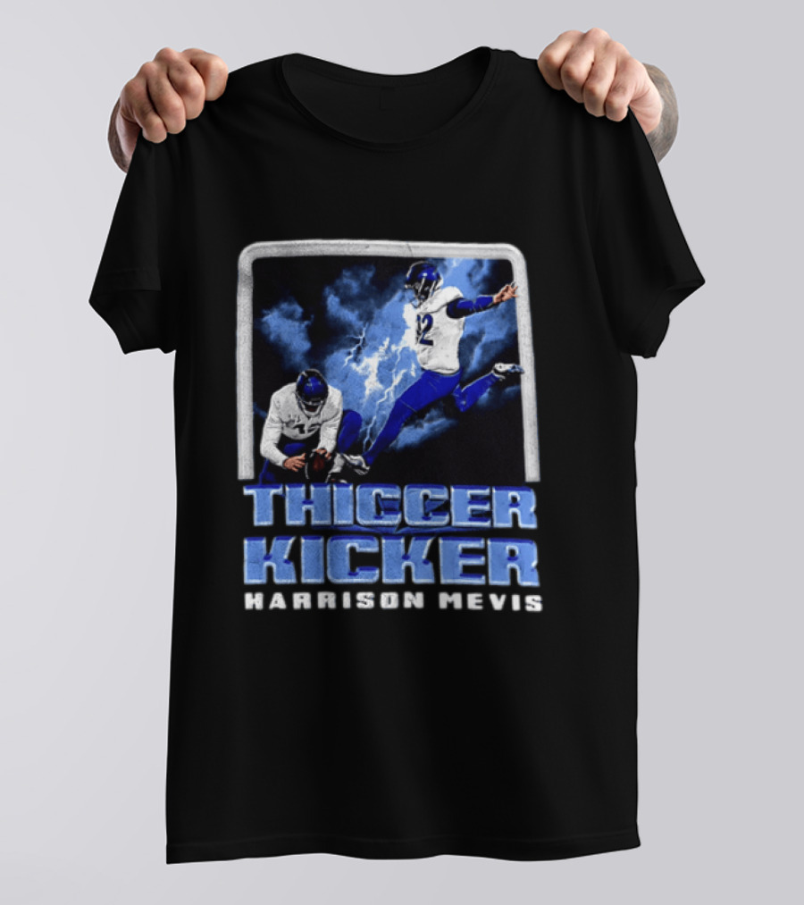 Harrison Mevis Thiccer Kicker Football Action And Lightning T-Shirt