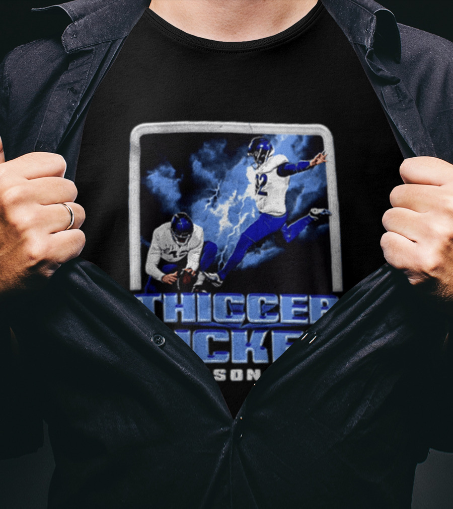 Harrison Mevis Thiccer Kicker Football Action And Lightning T-Shirt