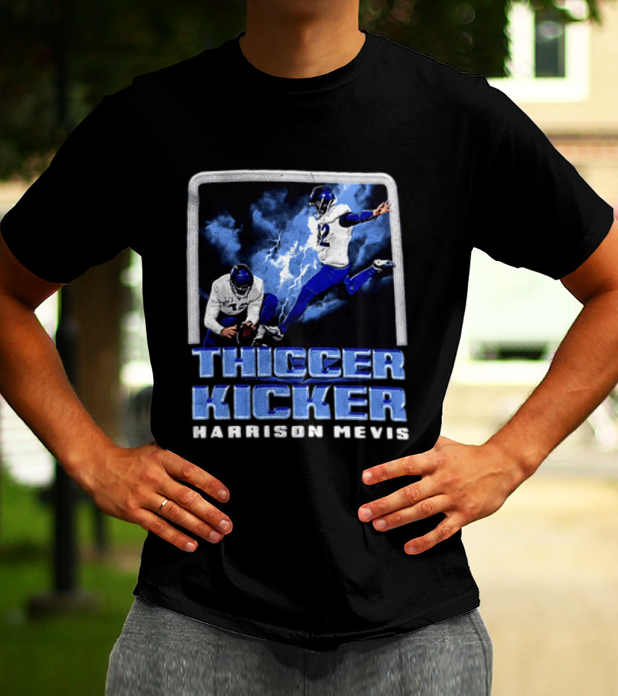 Harrison Mevis Thiccer Kicker Football Action And Lightning T-Shirt