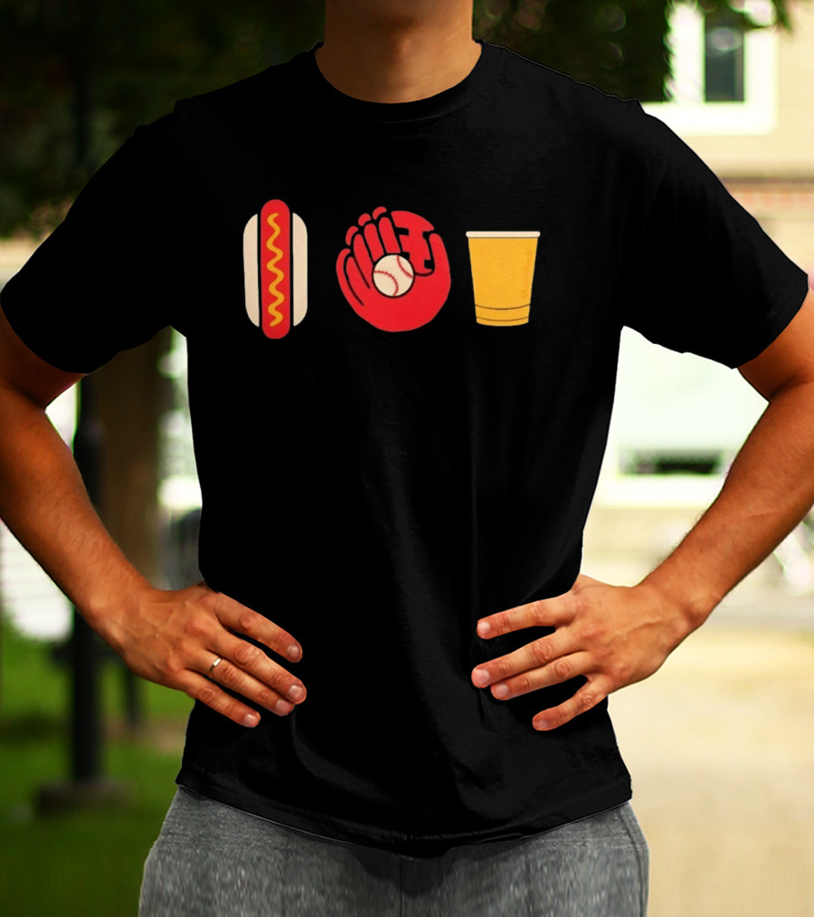Hot Dog Baseball Glove Beer Chowlahoadz Stadium Food T-Shirt