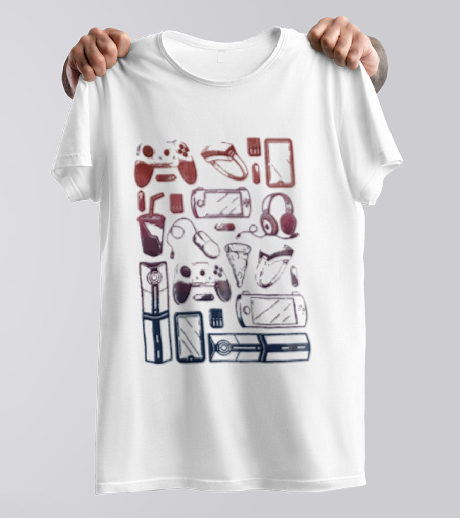 Gaming Console Controllers And Snacks Collage T-Shirt