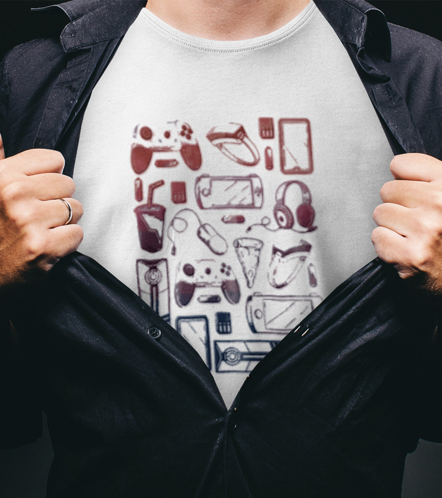 Gaming Console Controllers And Snacks Collage T-Shirt