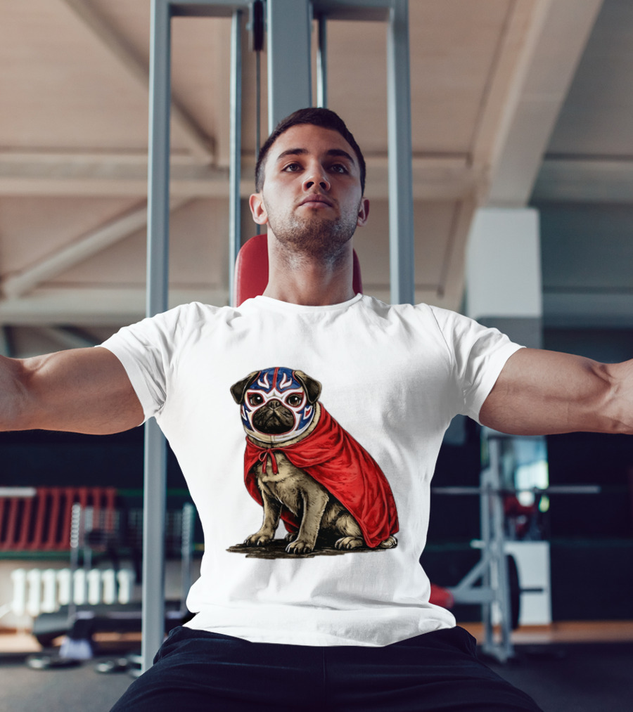 Lucha Libre Pug Red Cape Mexican Wrestling Dog Mask T-Shirt
