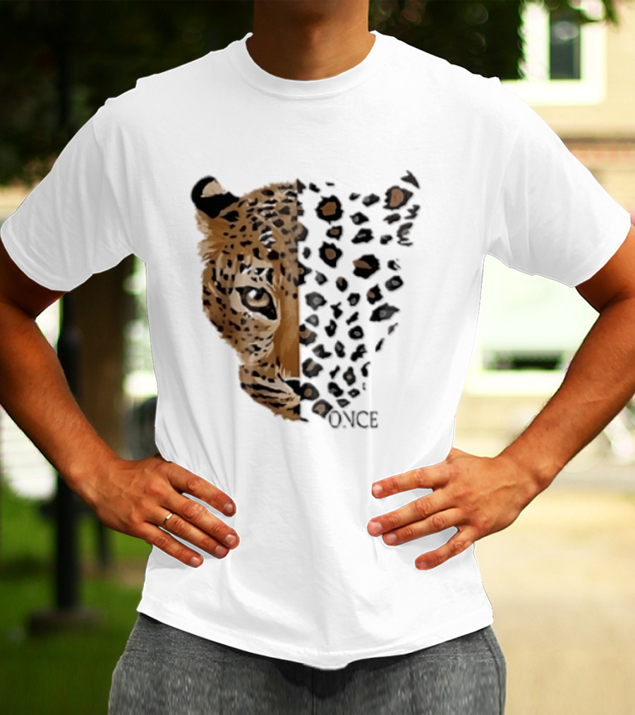 Once Leopard Face Half Animal Half Spots T-Shirt