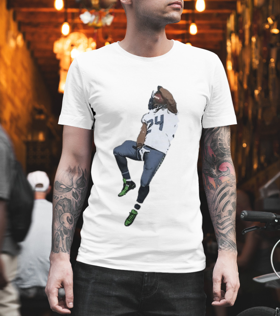 Seattle Seahawks Marshawn Lynch Number 24 Beast Mode Action Pose T-Shirt