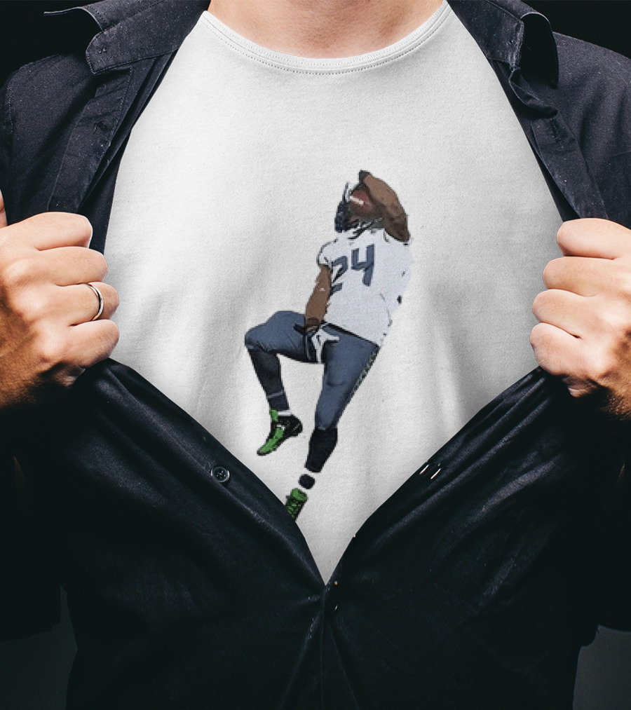 Seattle Seahawks Marshawn Lynch Number 24 Beast Mode Action Pose T-Shirt