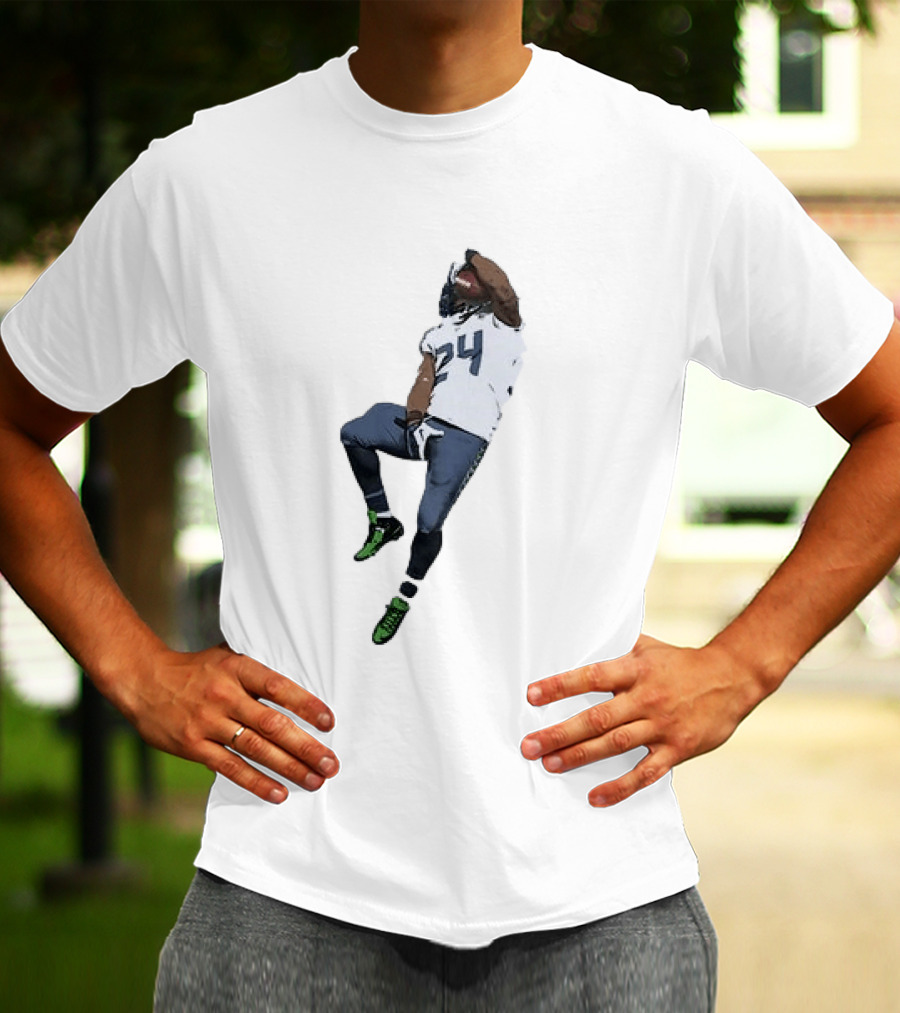 Seattle Seahawks Marshawn Lynch Number 24 Beast Mode Action Pose T-Shirt