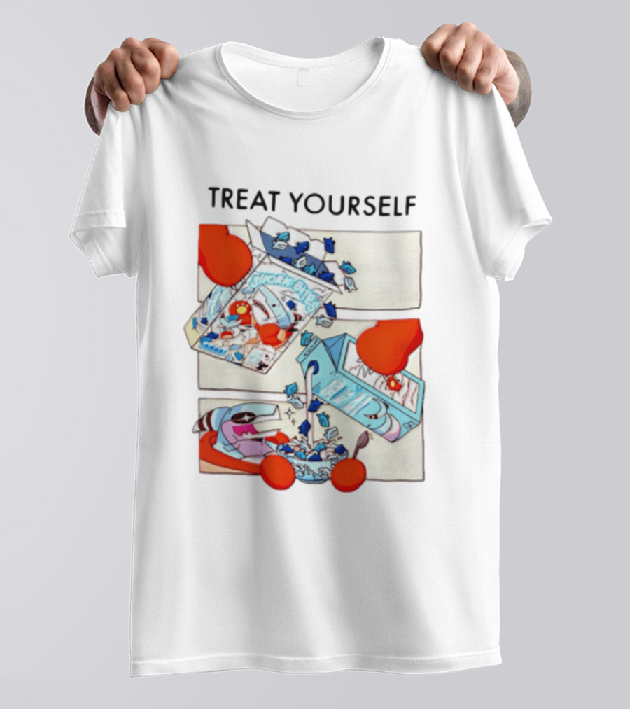 Treat Yourself Shork Bites Cereal Box Sharks Milk Breakfast Fun T-Shirt