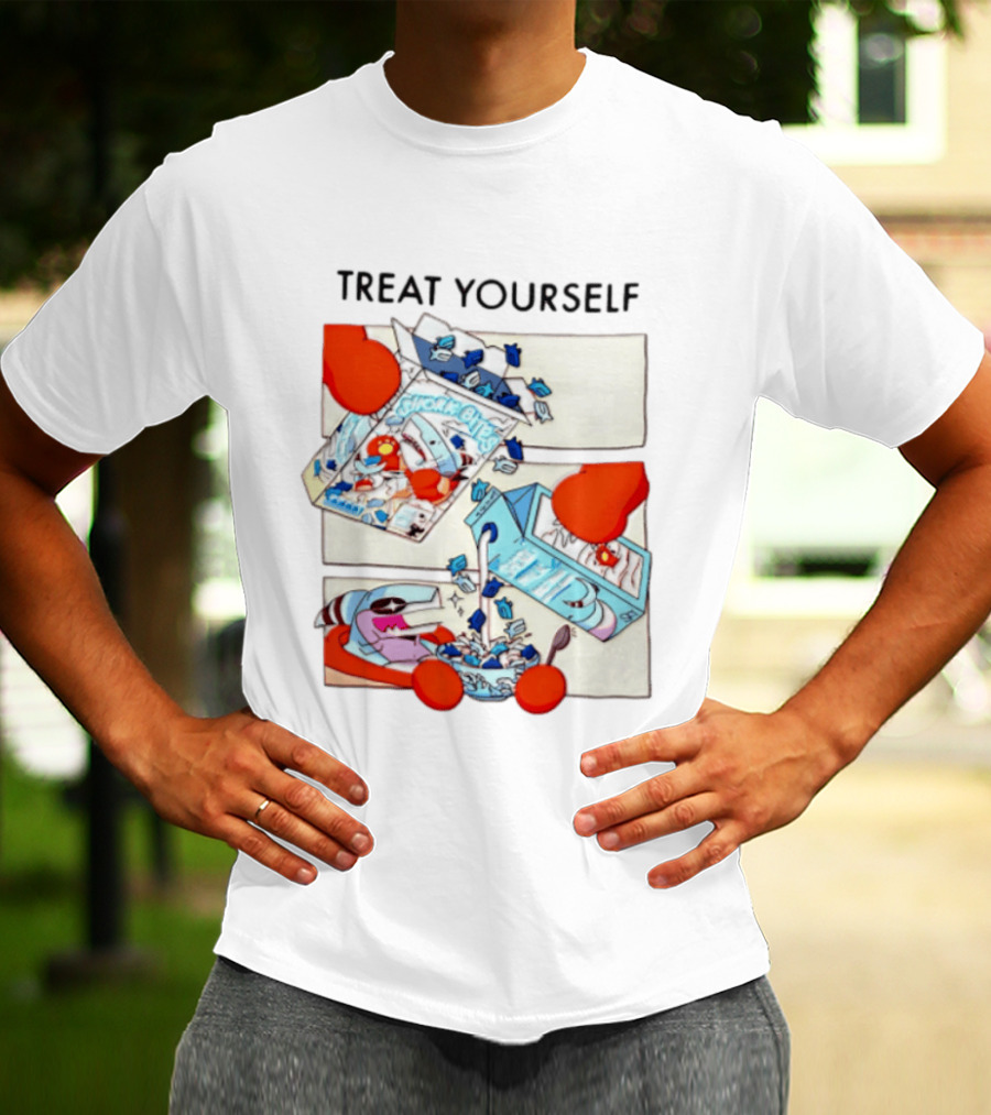 Treat Yourself Shork Bites Cereal Box Sharks Milk Breakfast Fun T-Shirt
