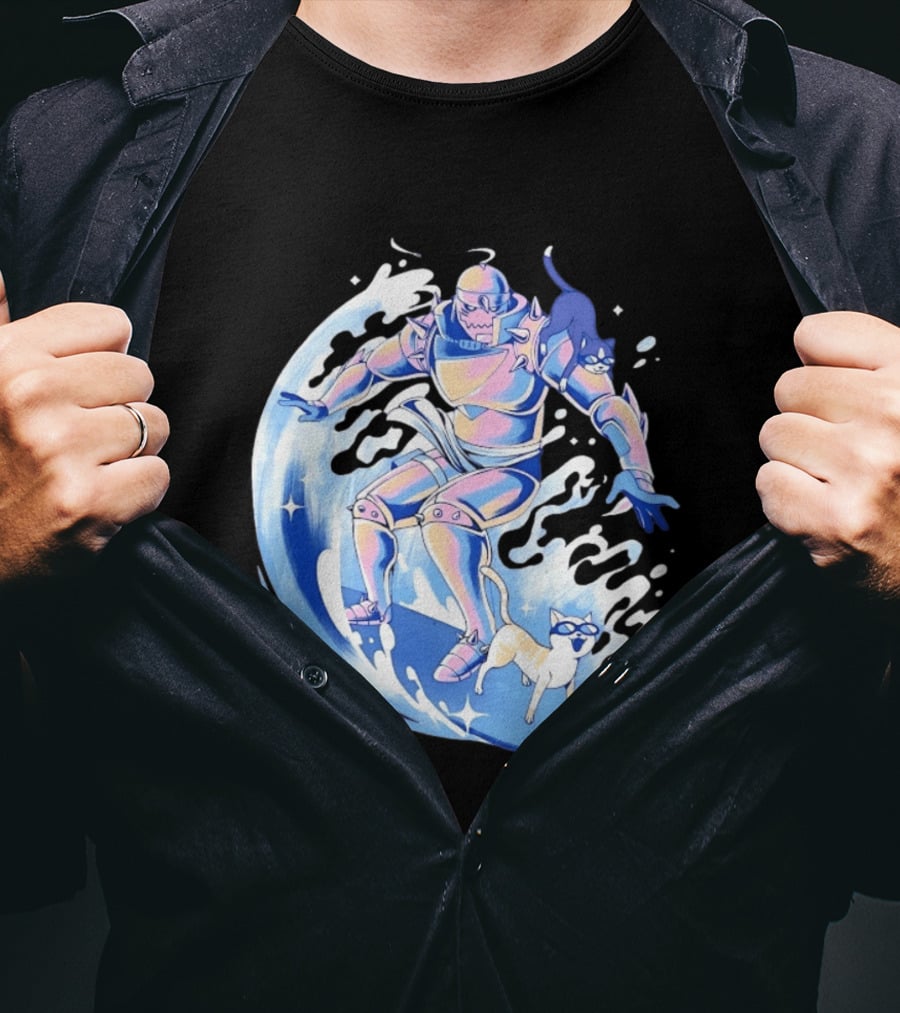 Alphonse Elric Surfing Adventure With Cool Cats On Waves T-Shirt