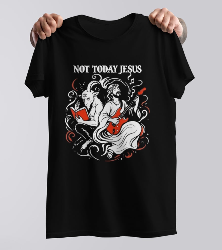 Not Today Jesus Guitar With Baphomet Goat T-Shirt