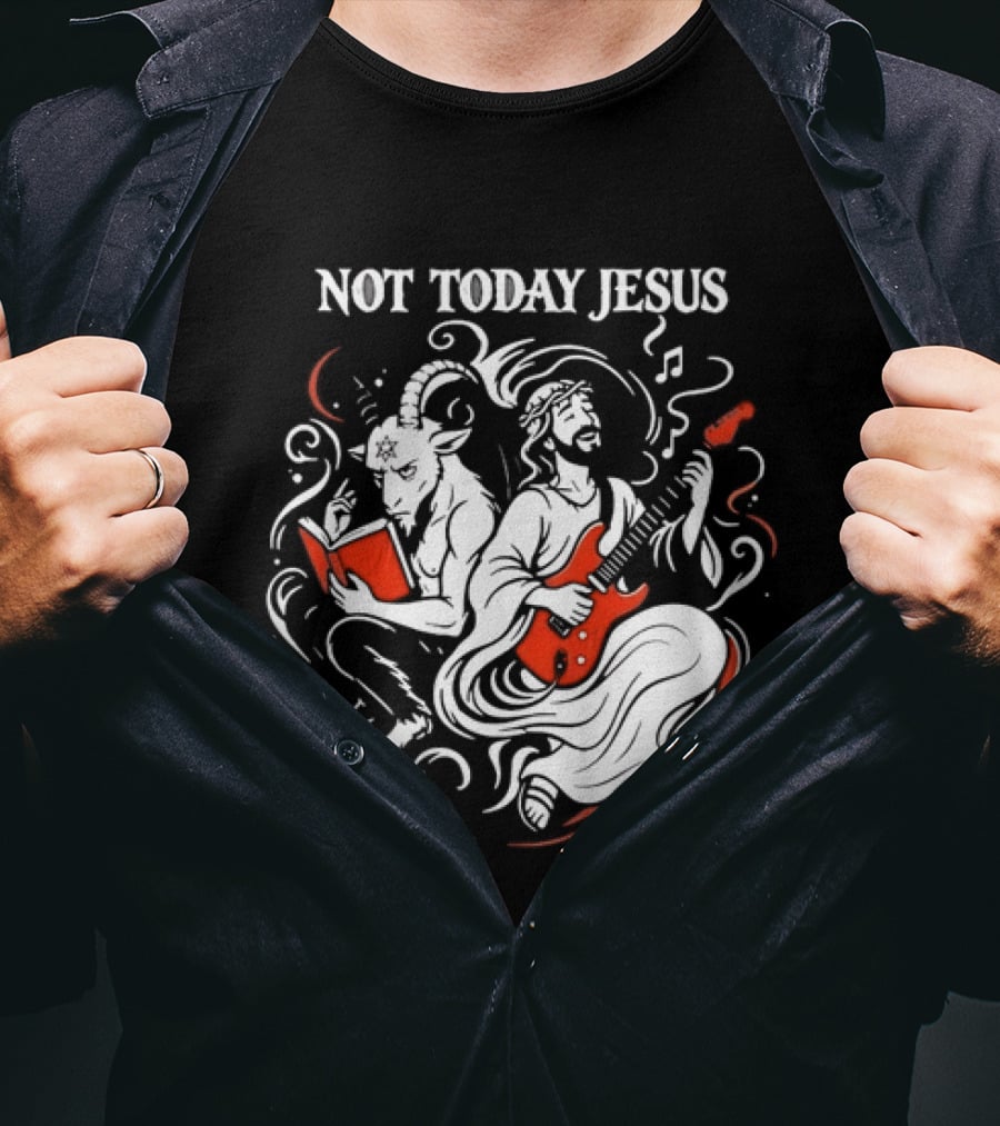 Not Today Jesus Guitar With Baphomet Goat T-Shirt