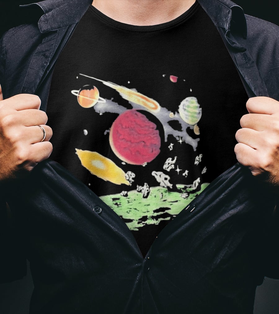 Space Galaxy Planet Asteroid Field Colorful Cosmic Scene T-Shirt