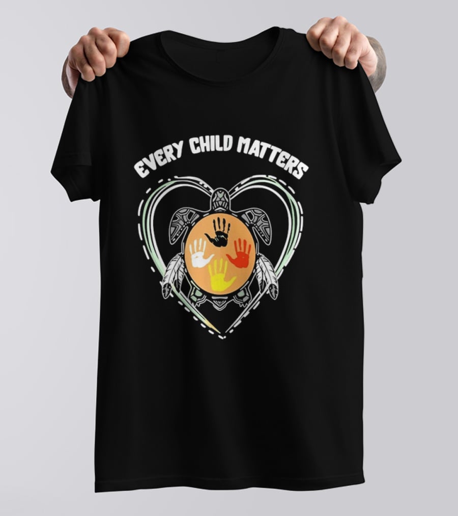Every Child Matters Turtle Indigenous Handprints Orange Heart T-Shirt