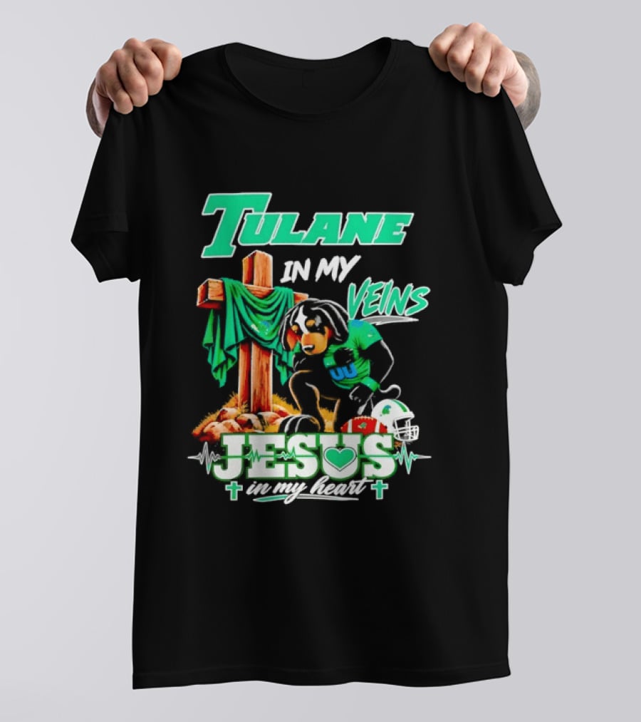 Tulane Spirit Football Jesus Faithful Heart Cross Helmets Football T-Shirt