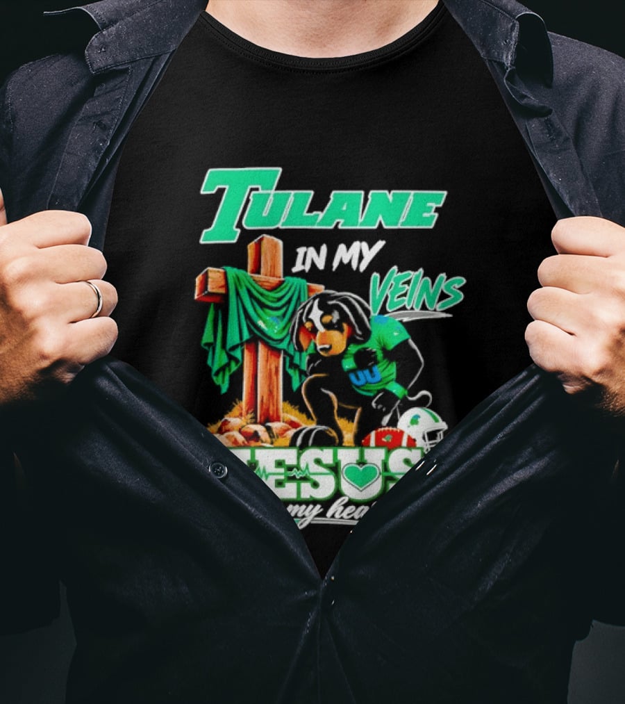 Tulane Spirit Football Jesus Faithful Heart Cross Helmets Football T-Shirt