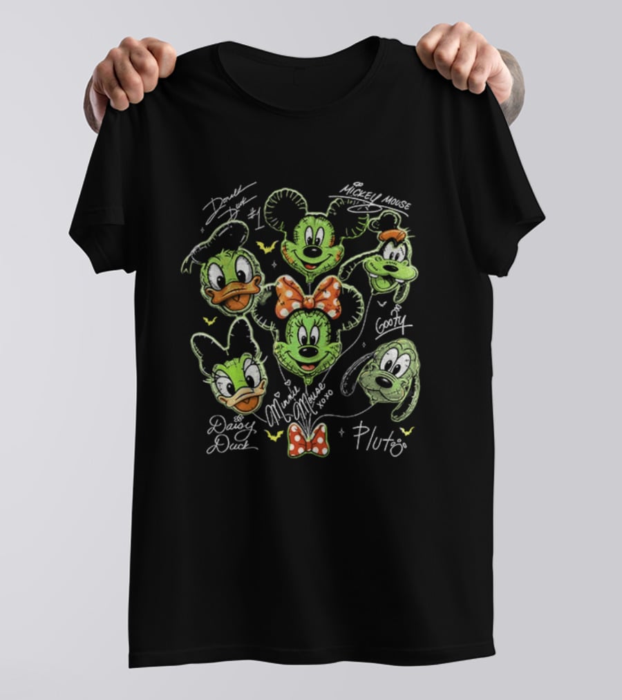 Zoombie Mickey Mouse And Friends Balloons Halloween Donald Duck Goofy Pluto Signatures T-Shirt