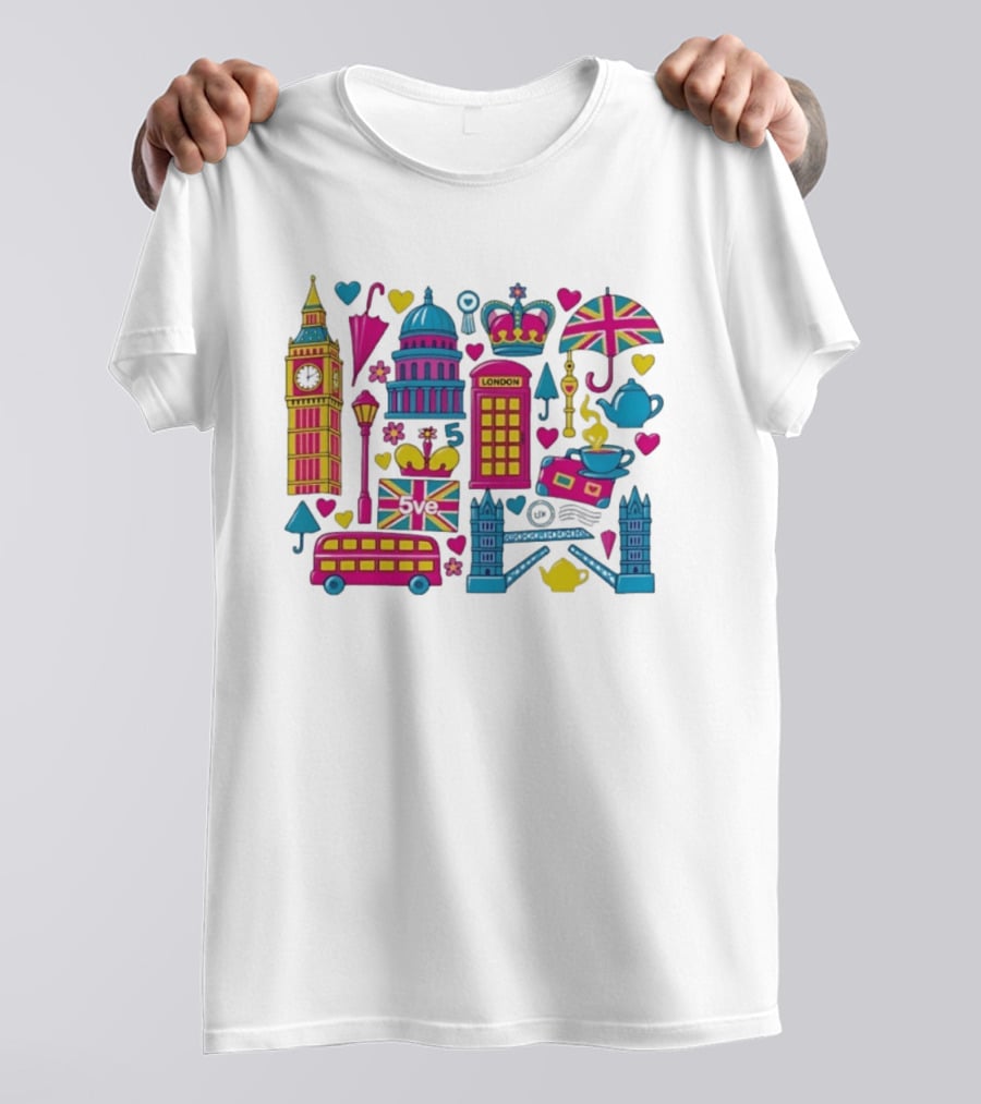 London 5ve UK British Symbols Big Ben Union Jack T-Shirt