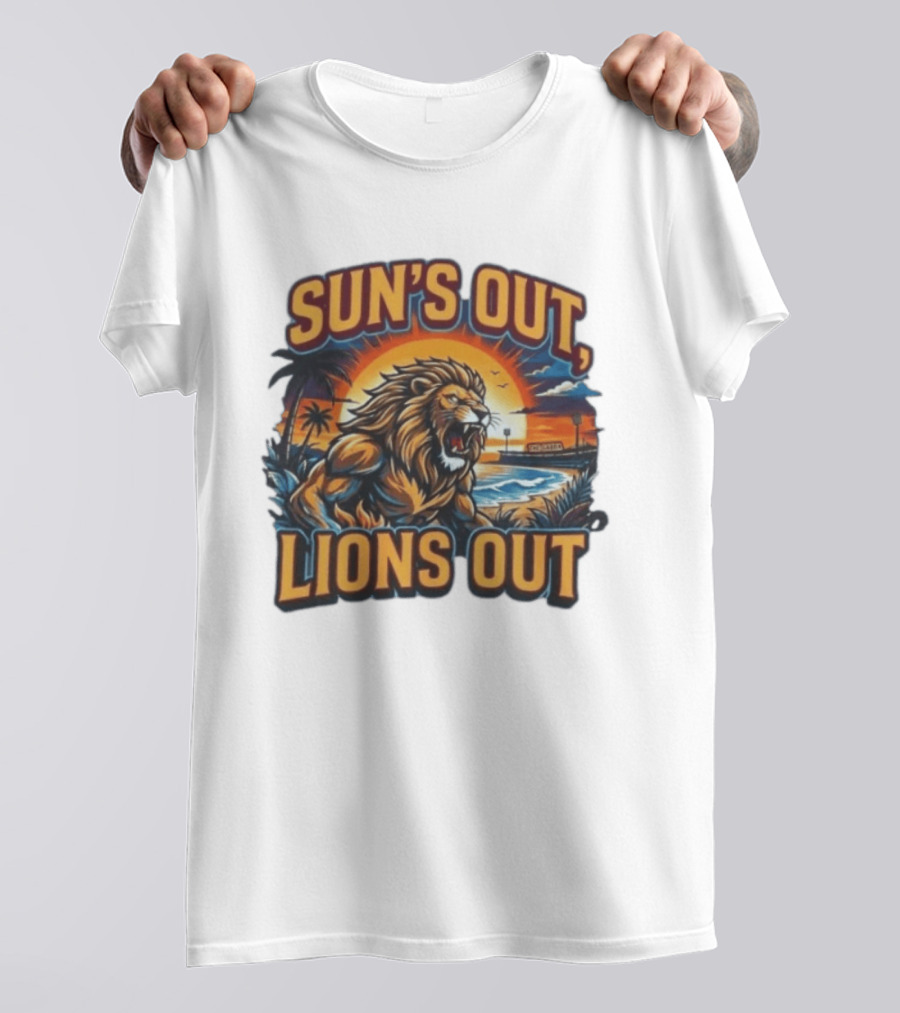 Sun's Out Lions Out Brisbane Lions Bold Tropical Roar T-Shirt